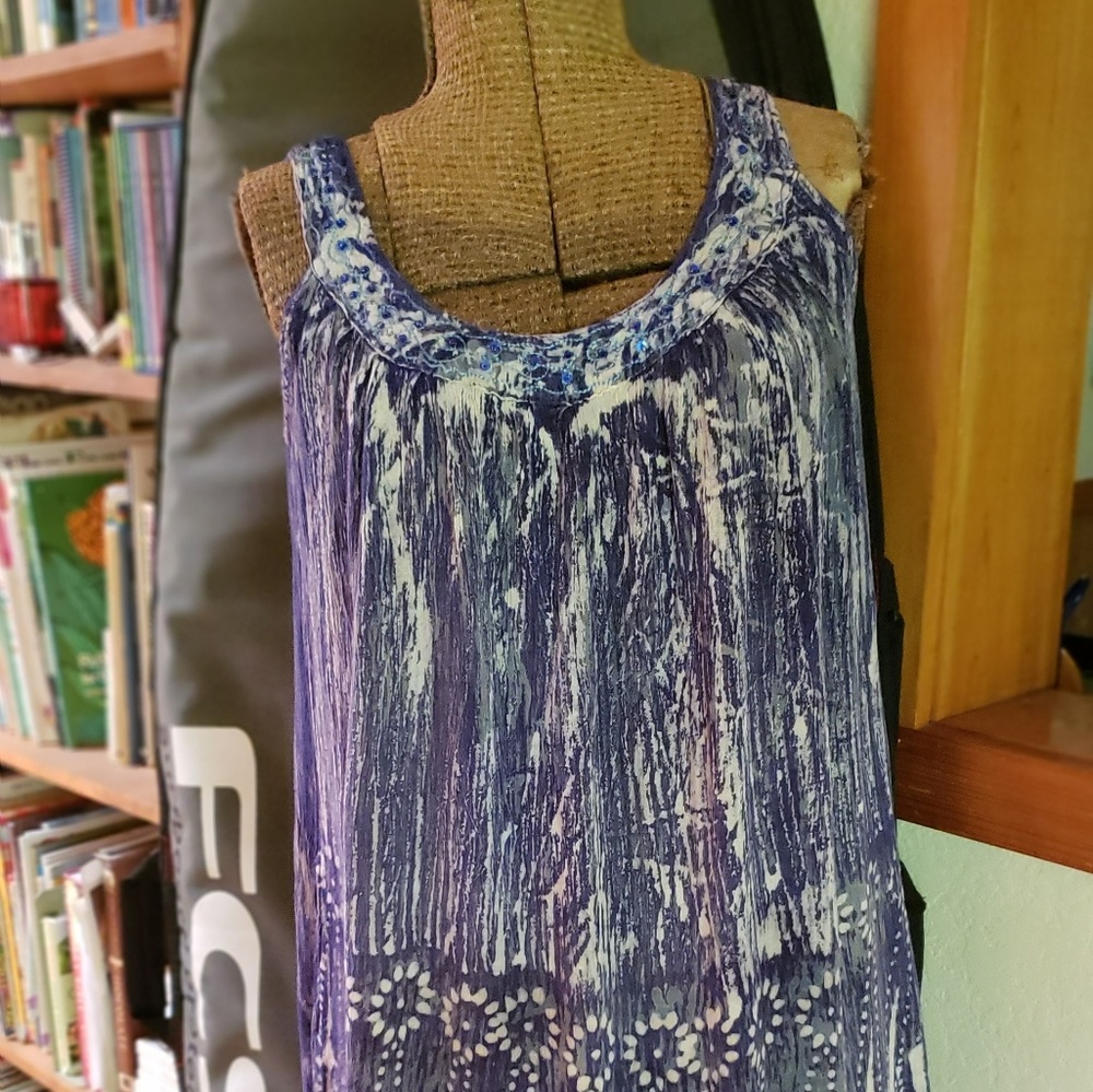 Blue Batik Dress w/Beads